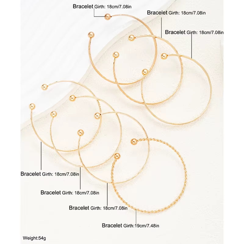 7 Pcs/Set Punk Gold Color Bracelets for Women Streetwear Goth Heart Prints Metal Design Open Bangle Fashion Jewelry Gifts 2024