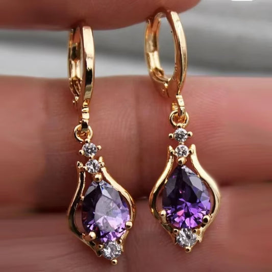 Vintage Shiny Colorful Crystal Stone Drop Hoop Earrings for Women Water Dorp Boho Long Dangle Earrings Temperament Girl Gift