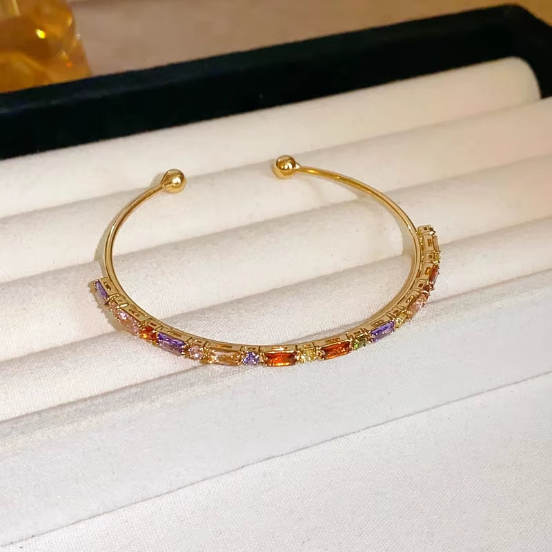 Exquisite Full Zircon Cuff Bracelets Gold Plating Copper Knot Opening Bracelet Minimalist Women'S Bangle for Wedding Party