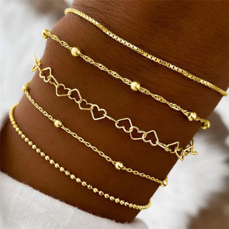 Cuban Chain Bracelet Set for Women, Gold Color, Boho Retro, Thick Twist, Trendy Quality Jewelry Gifts, 11Pcs, 2024