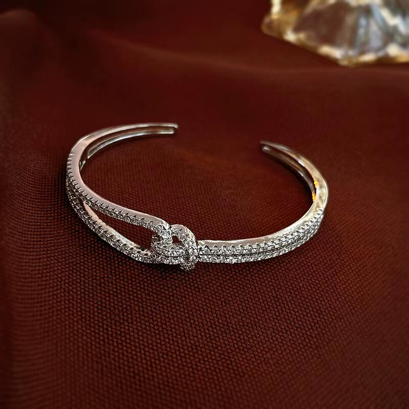 Exquisite Full Zircon Cuff Bracelets Gold Plating Copper Knot Opening Bracelet Minimalist Women'S Bangle for Wedding Party