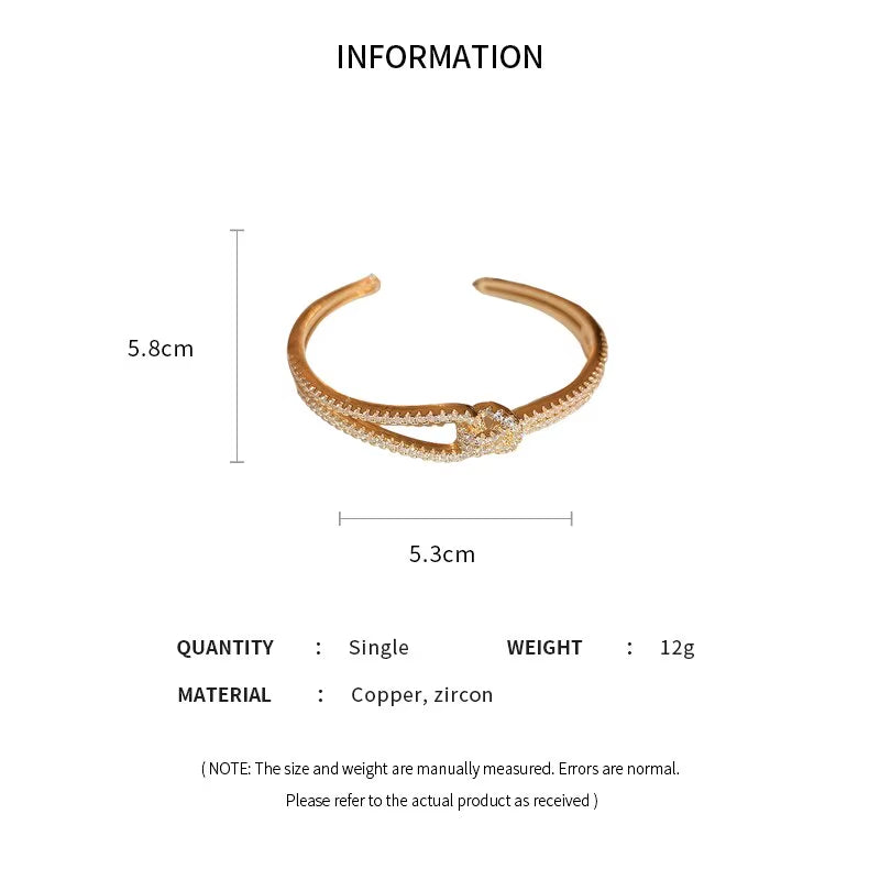 Exquisite Full Zircon Cuff Bracelets Gold Plating Copper Knot Opening Bracelet Minimalist Women'S Bangle for Wedding Party