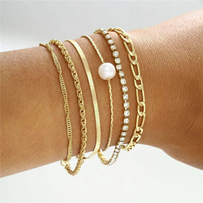 Cuban Chain Bracelet Set for Women, Gold Color, Boho Retro, Thick Twist, Trendy Quality Jewelry Gifts, 11Pcs, 2024