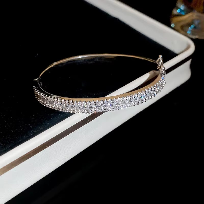 Exquisite Full Zircon Cuff Bracelets Gold Plating Copper Knot Opening Bracelet Minimalist Women'S Bangle for Wedding Party