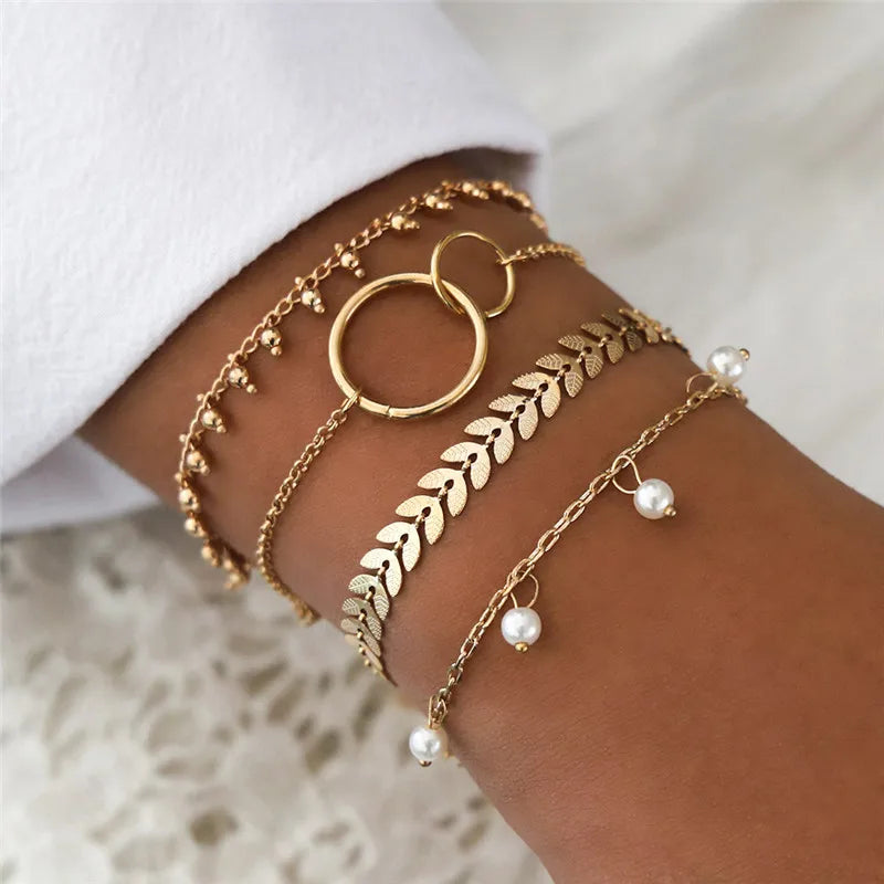 Cuban Chain Bracelet Set for Women, Gold Color, Boho Retro, Thick Twist, Trendy Quality Jewelry Gifts, 11Pcs, 2024