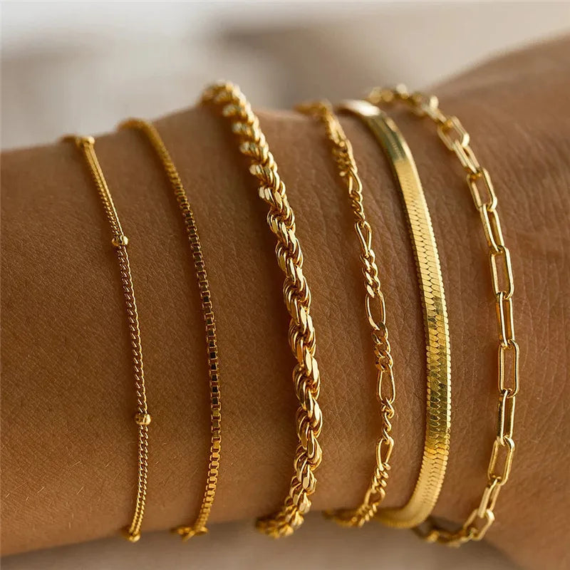 Cuban Chain Bracelet Set for Women, Gold Color, Boho Retro, Thick Twist, Trendy Quality Jewelry Gifts, 11Pcs, 2024