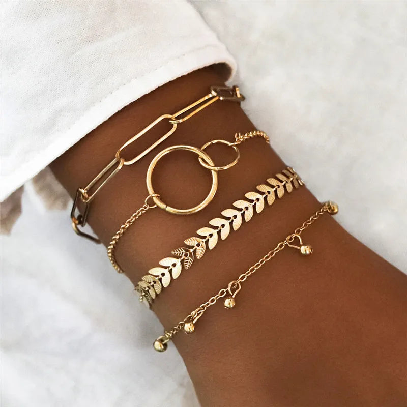 Cuban Chain Bracelet Set for Women, Gold Color, Boho Retro, Thick Twist, Trendy Quality Jewelry Gifts, 11Pcs, 2024